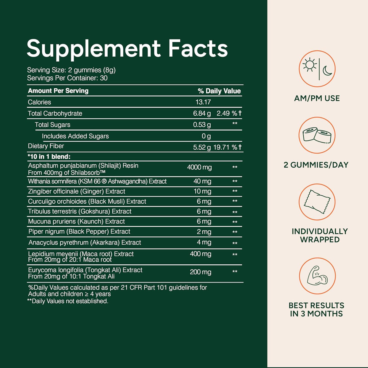 10-in-1 Shilajit Gummies (4000mg)|Tongkat Ali, Maca, 75% Fulvic Acid | Sugar-Free & Vegetarian.3